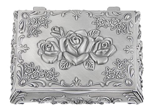MioCloth Classic Vintage Antique Tin Rectangle Jewelry Box Treasure Storage Organizer Chest with Rose Pattern - Image 2