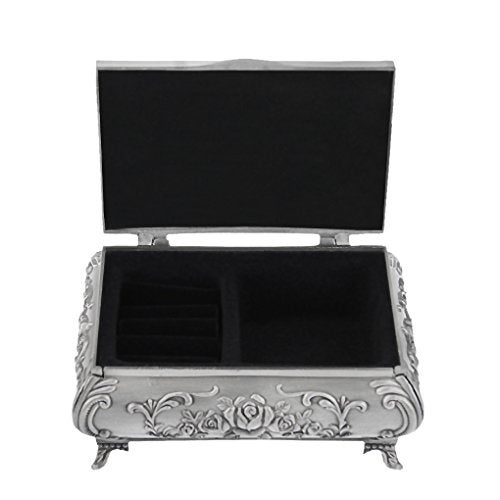 MioCloth Classic Vintage Antique Tin Rectangle Jewelry Box Treasure Storage Organizer Chest with Rose Pattern - Image 4