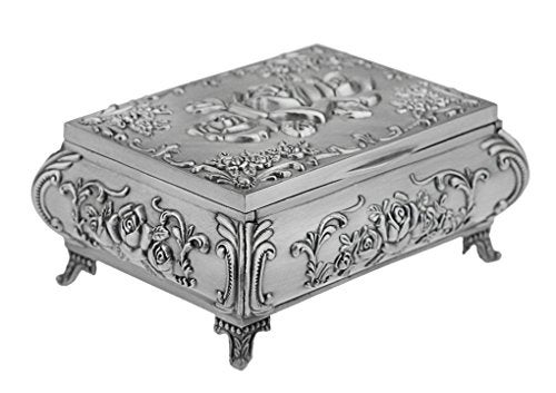 MioCloth Classic Vintage Antique Tin Rectangle Jewelry Box Treasure Storage Organizer Chest with Rose Pattern - Image 3