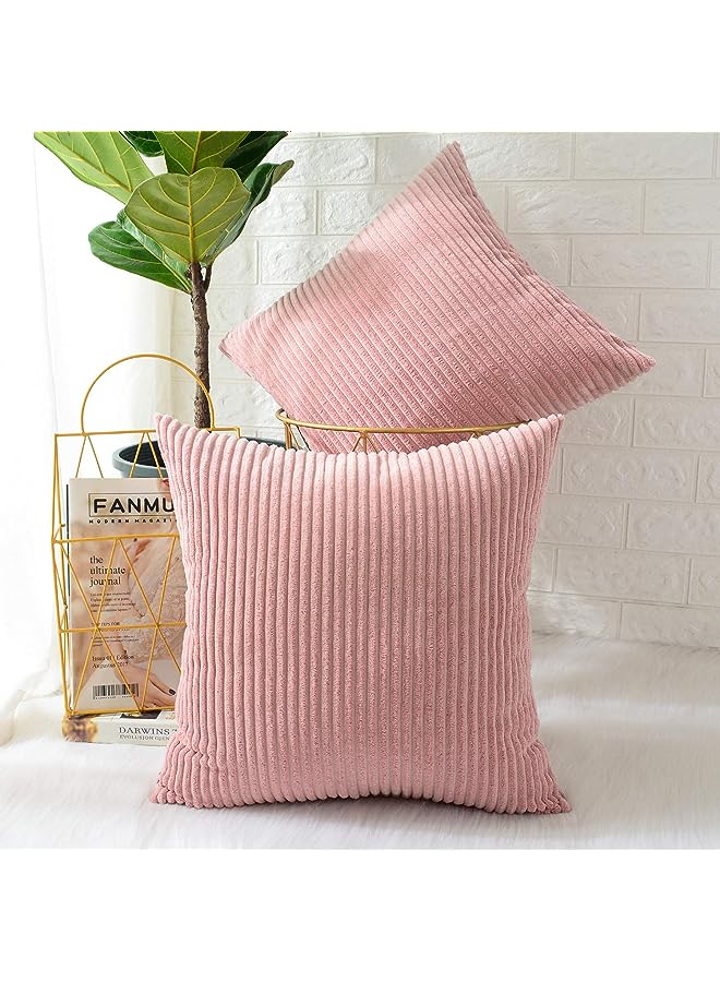 IAF Pack of 2, Corduroy Soft Decorative Square Throw Pillow Cover Cushion Covers Pillowcase, Home Decor Decorations for Sofa Couch Bed Chair 26x26 Inch/65x65 cm (Striped Peach Pink) - Image 1
