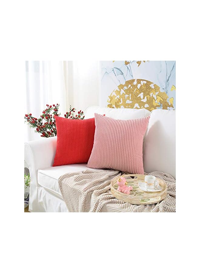 IAF Pack of 2, Corduroy Soft Decorative Square Throw Pillow Cover Cushion Covers Pillowcase, Home Decor Decorations for Sofa Couch Bed Chair 26x26 Inch/65x65 cm (Striped Peach Pink) - Image 3