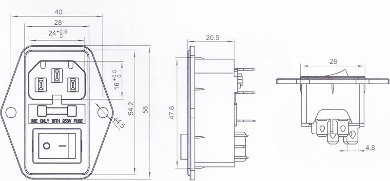 CESS AC Power Socket With Switch & Fuse & Lamp,Chassis/Panel Mount - AC Socket & Fuse & Swtich (2 PACK) - Image 2