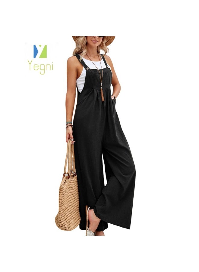 Yegni Fashionable women's solid color casual overalls - Image 1