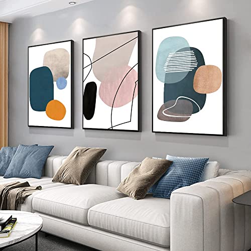 MPLONG Wall Art 3 Pieces Of Framed Decorative Paintings Abstract Simple Orange White Blue And Other Color Blocks Wall Art Canvas Prints Wall Decor Gifts Size 16" x 24" x 3 Panels - Image 1