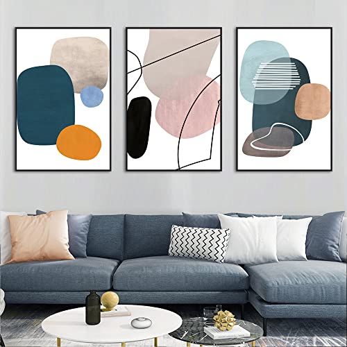 MPLONG Wall Art 3 Pieces Of Framed Decorative Paintings Abstract Simple Orange White Blue And Other Color Blocks Wall Art Canvas Prints Wall Decor Gifts Size 16" x 24" x 3 Panels - Image 3