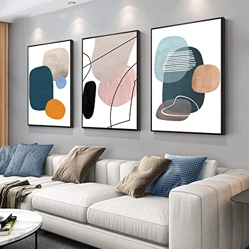 MPLONG Wall Art 3 Pieces Of Framed Decorative Paintings Abstract Simple Orange White Blue And Other Color Blocks Wall Art Canvas Prints Wall Decor Gifts Size 16" x 24" x 3 Panels - Image 2
