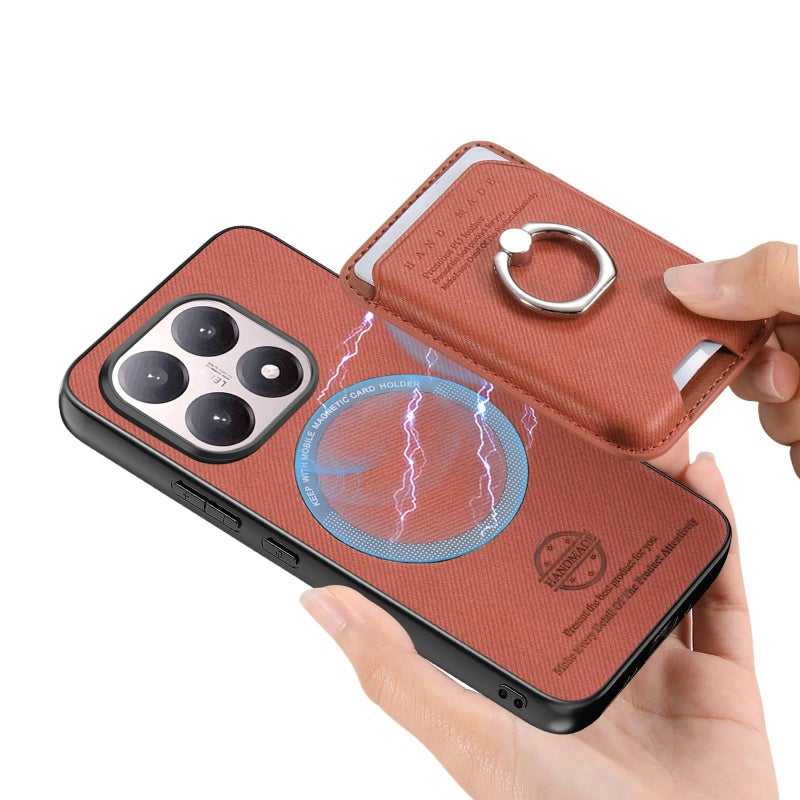 LS غطاء MagSafe بملمس جلد لـ Redmi Note 14 Pro مع حامل بطاقات وحماية من السقوط مع مقاوم للصدمات مع حامل قائم مع مغناطيس قوي باللون بني مغناطيسي بوظيفة حامل باللون البني باللون الأحمر - Image 1