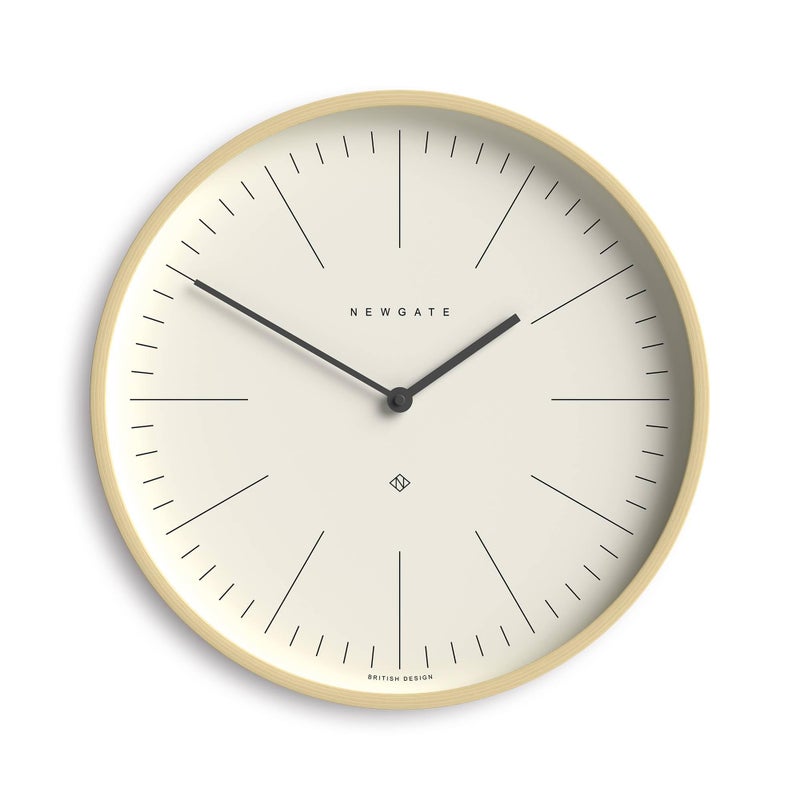 NEWGATE Mr Clarke wall clock  Large scandi inspired plywood clock  40cm  Pale wood case with marker dial  Modern minimalist design for kitchen living room or office