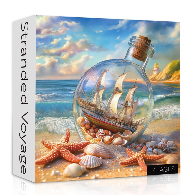 PPuzzling Beach Puzzles for Adults 1000 Pieces Seashells Jar Sailboat Art Jigsaw Puzzles Summer Ocean Starfish Puzzle as Home Wall Art - Image 3