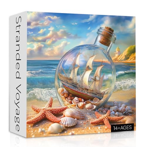 PPuzzling Beach Puzzles for Adults 1000 Pieces Seashells Jar Sailboat Art Jigsaw Puzzles Summer Ocean Starfish Puzzle as Home Wall Art - Image 1