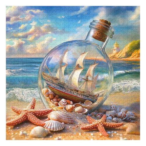PPuzzling Beach Puzzles for Adults 1000 Pieces Seashells Jar Sailboat Art Jigsaw Puzzles Summer Ocean Starfish Puzzle as Home Wall Art - Image 5