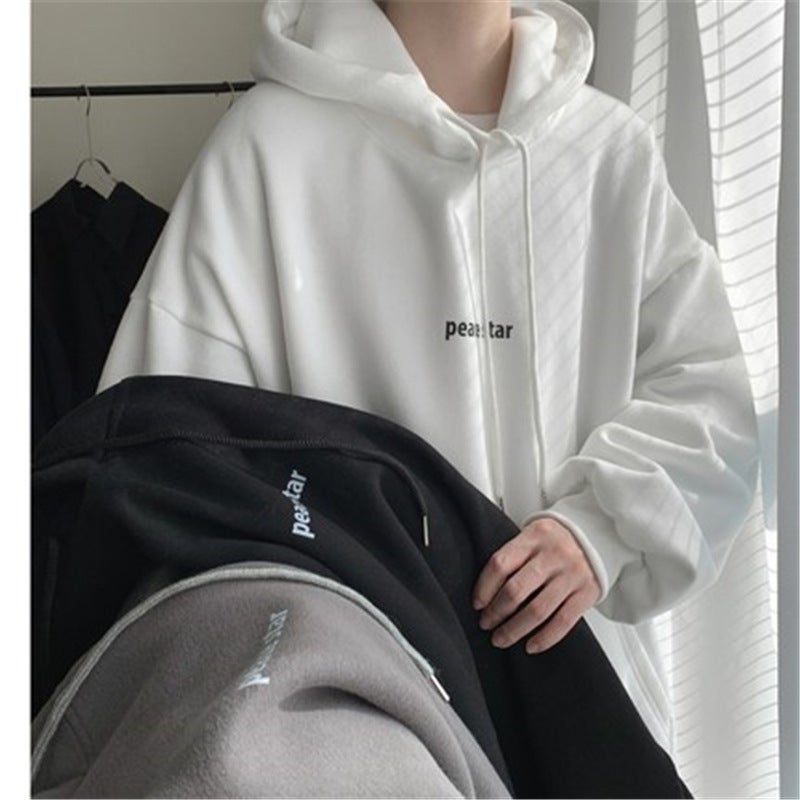 Mens Hoodie Chic Stylish Fleece Korean Trendy Loose Top Black fleece-lined  - Image 1