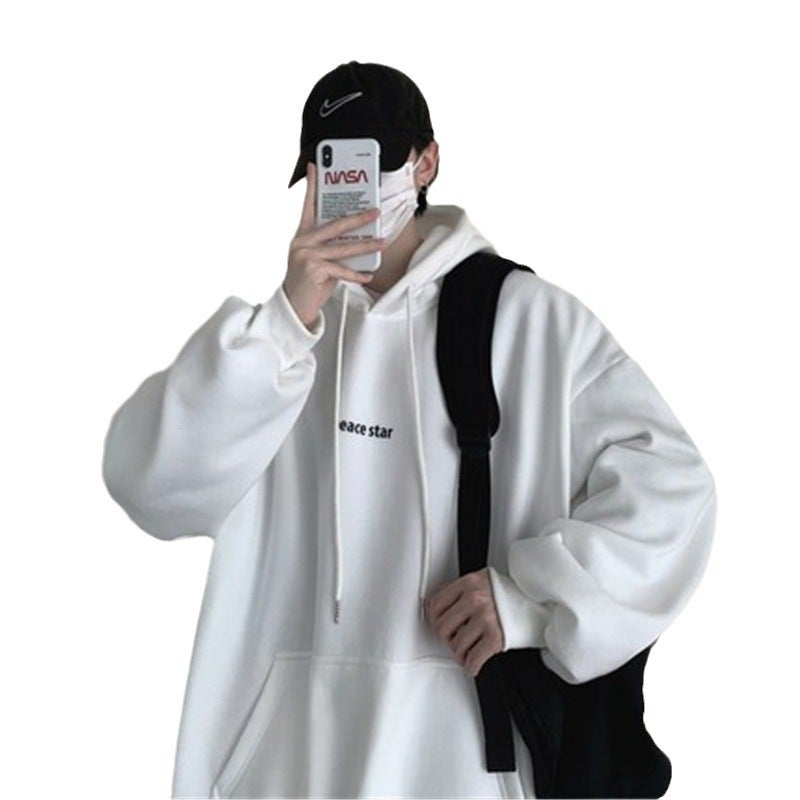 Mens Hoodie Chic Stylish Fleece Korean Trendy Loose Top Black fleece-lined  - Image 2