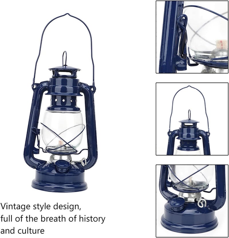 Vintage Kerosene Oil Lantern, Navy Blue, Retro Style, Indoor Outdoor Hanging Lamp for Home and Party Decoration - Image 2