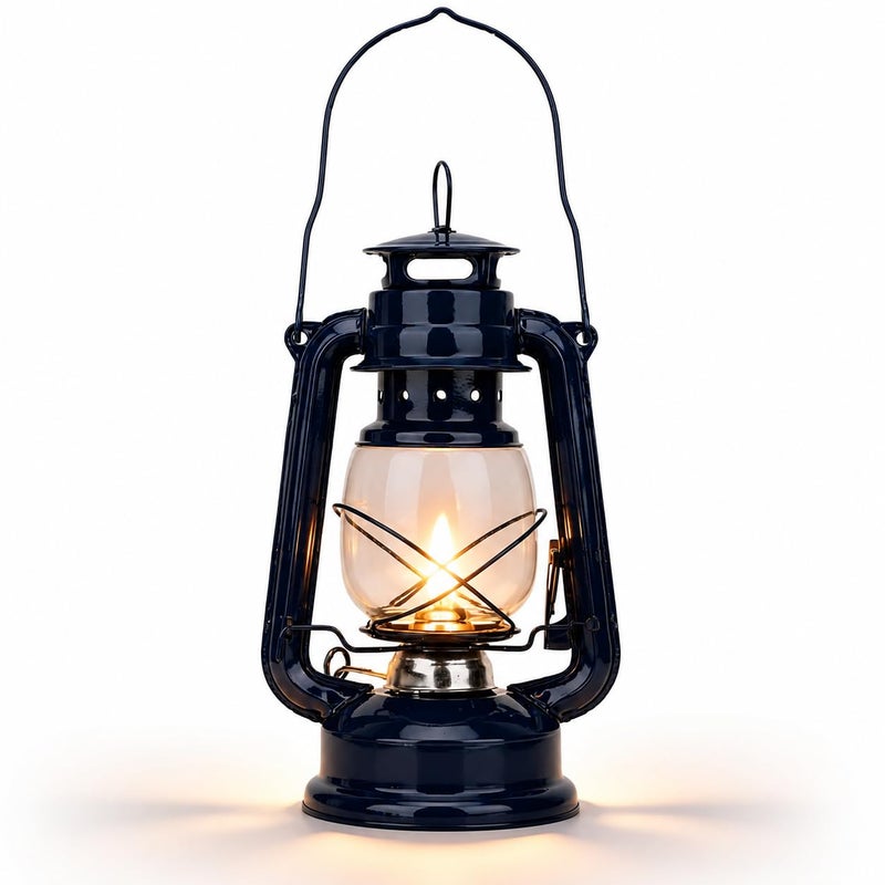 Vintage Kerosene Oil Lantern, Navy Blue, Retro Style, Indoor Outdoor Hanging Lamp for Home and Party Decoration - Image 1