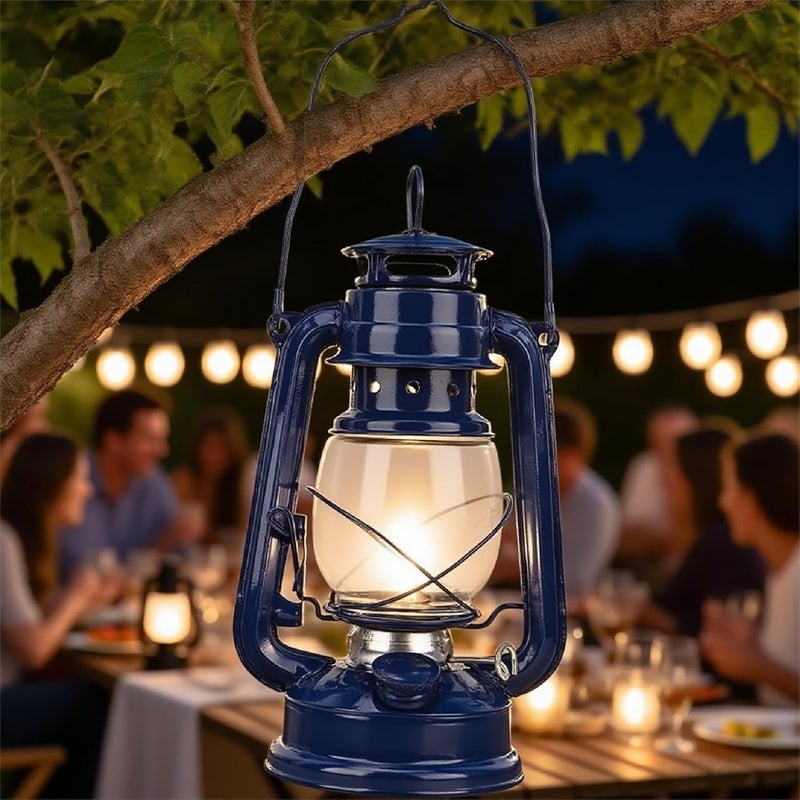 Vintage Kerosene Oil Lantern, Navy Blue, Retro Style, Indoor Outdoor Hanging Lamp for Home and Party Decoration - Image 3