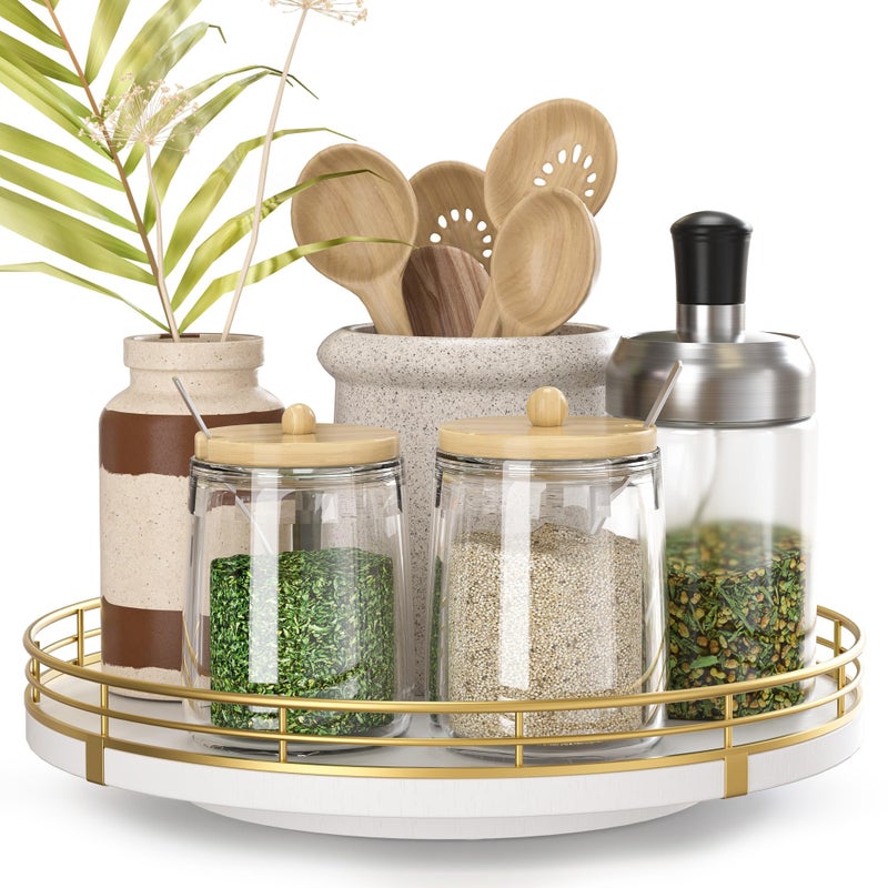 Oroyutor 9" Wooden Lazy Susan Turntable for Cabinet â€“ Rotating Spice Rack Organizer, Small Kitchen Countertop Tray for Dining Table & Pantry Storage - Image 1
