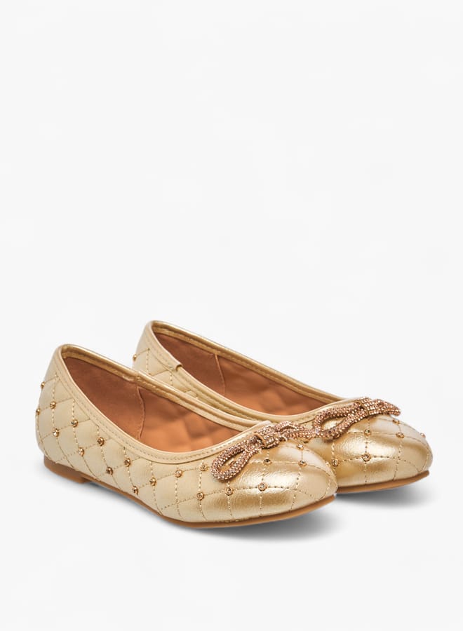 Little Missy Girls Quilted Slip-On Ballerina Shoes With Embellished Bow Accent Ramadan Collection - Image 2