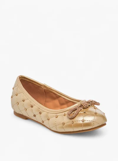 Little Missy Girls Quilted Slip-On Ballerina Shoes With Embellished Bow Accent