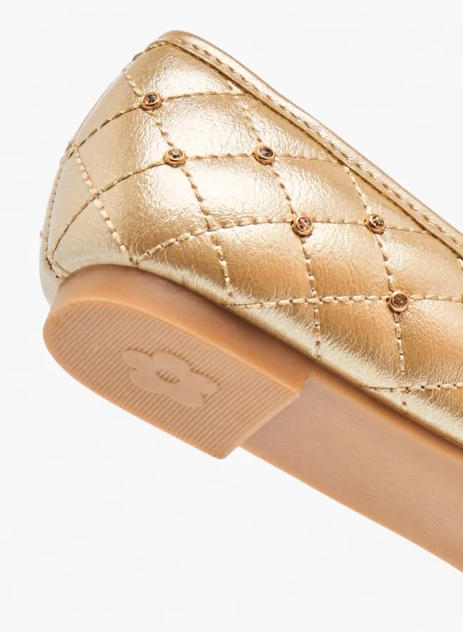 Little Missy Girls Quilted Slip-On Ballerina Shoes With Embellished Bow Accent