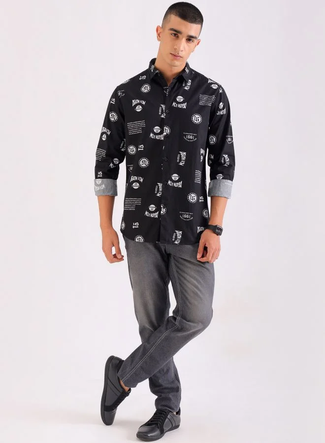 شركة المرآب الهندية Men Regular Fit Abstract Printed Full Sleeves Spread Collar Casual Shirt