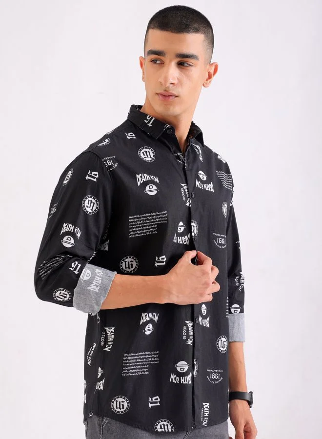 شركة المرآب الهندية Men Regular Fit Abstract Printed Full Sleeves Spread Collar Casual Shirt