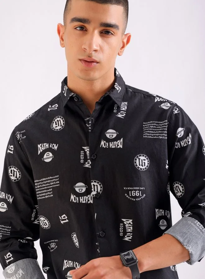 شركة المرآب الهندية Men Regular Fit Abstract Printed Full Sleeves Spread Collar Casual Shirt