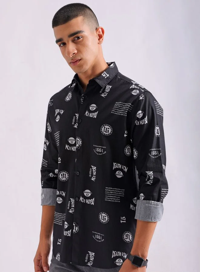 شركة المرآب الهندية Men Regular Fit Abstract Printed Full Sleeves Spread Collar Casual Shirt