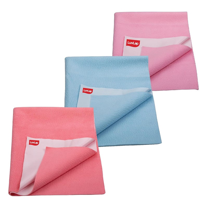 Luvlap LuvLap Instadry Anti-Piling Fleece Extra Absorbent Quick Dry Sheet for baby, Baby Bed Protector, Waterproof baby sheet, Small size 50x70cm, Pack of 3, Salmon Rose, Baby Pink, Sky Blue  - Image 1