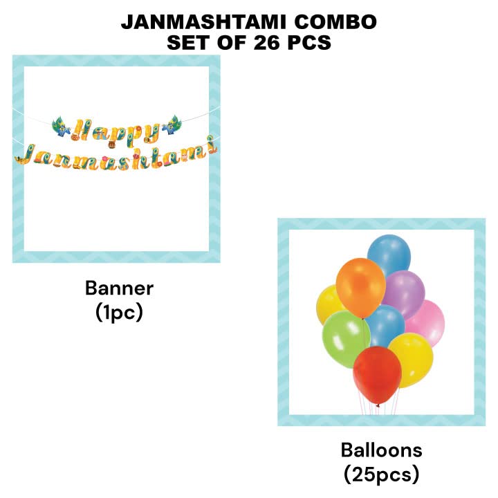Festiko 26 Pcs Happy Janmashtami Festival Banner & Balloons, Combo Decoration Supplies,Janmashtami Celebration Supplies - Image 2