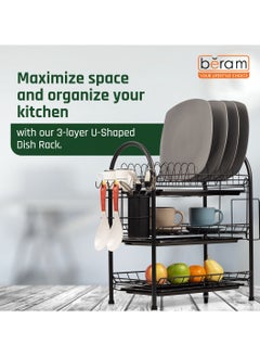 3-Tier Dish Rack, Kitchen Organiser, Utensils Drying Stand with Drip Tray, Knife Holder, Cutting Board Holder, Large Capacity, Rust-Proof, Black - pzsku/Z8D0AEE1C3540B18CDA59Z/45/_/1734434934/9fc37757-d95e-497f-a00f-43b3fe7d91b1