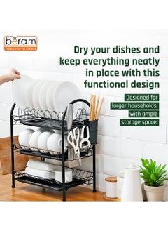 3-Tier Dish Rack, Kitchen Organiser, Utensils Drying Stand with Drip Tray, Knife Holder, Cutting Board Holder, Large Capacity, Rust-Proof, Black - pzsku/Z8D0AEE1C3540B18CDA59Z/45/_/1734434935/95ba419b-4fd9-4a82-b67f-5087b0fb0786