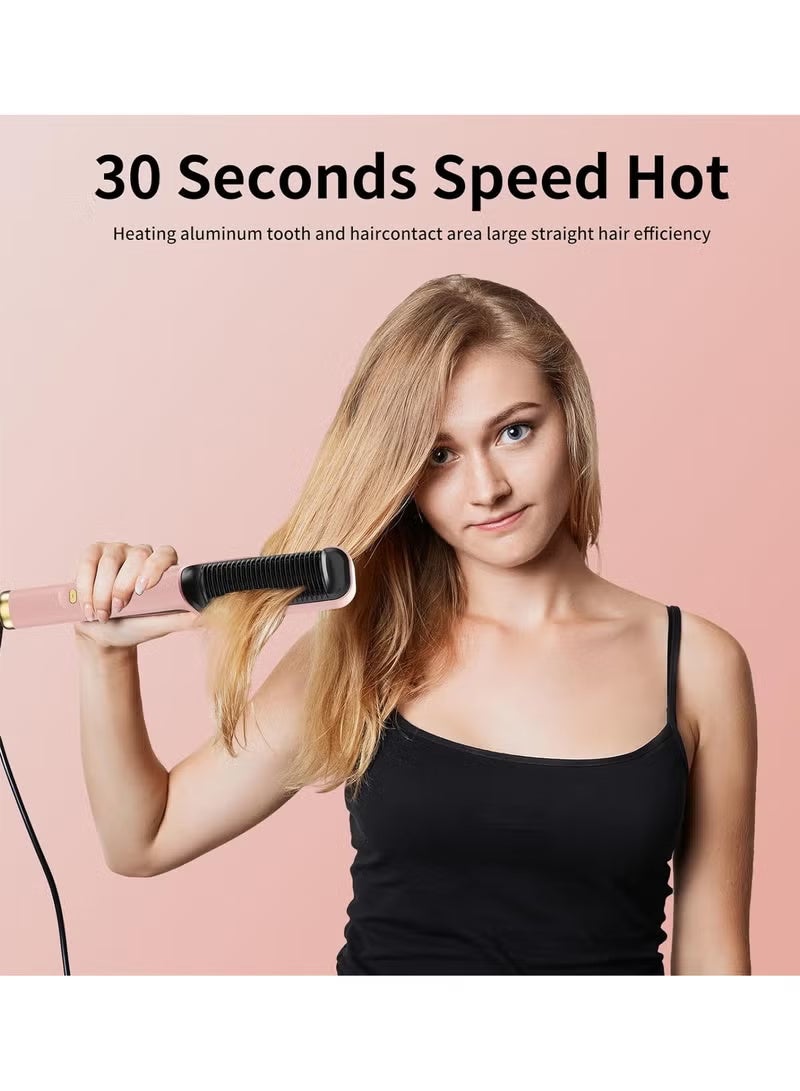 Hair straightener with built-in comb, 2-in-1 straightening brush, perfect for home travel, professional salon, dual heat settings, one-step hair straightener, professional strong ceramic tourmaline ionic heat brush for all hair types - Image 5