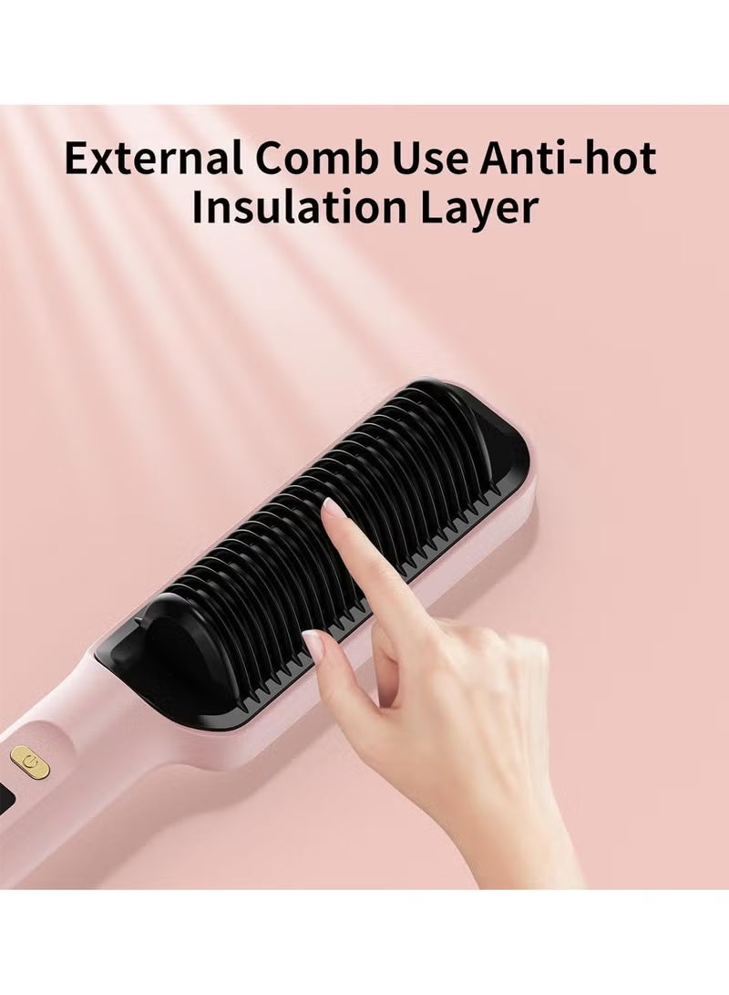 Hair straightener with built-in comb, 2-in-1 straightening brush, perfect for home travel, professional salon, dual heat settings, one-step hair straightener, professional strong ceramic tourmaline ionic heat brush for all hair types - Image 3