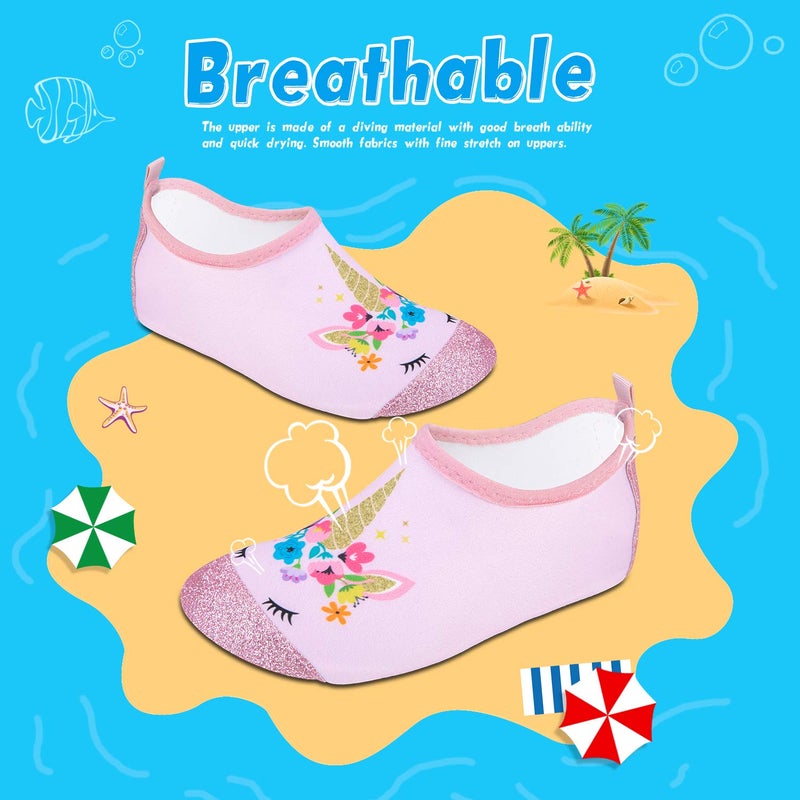 WateLves Kids Water Shoes Toddler Girls Boys Barefoot Non-Slip Quick Dry Aqua Socks for Beach Swim Walking (Shiny Pink Unicorn, 26/27) - Image 3