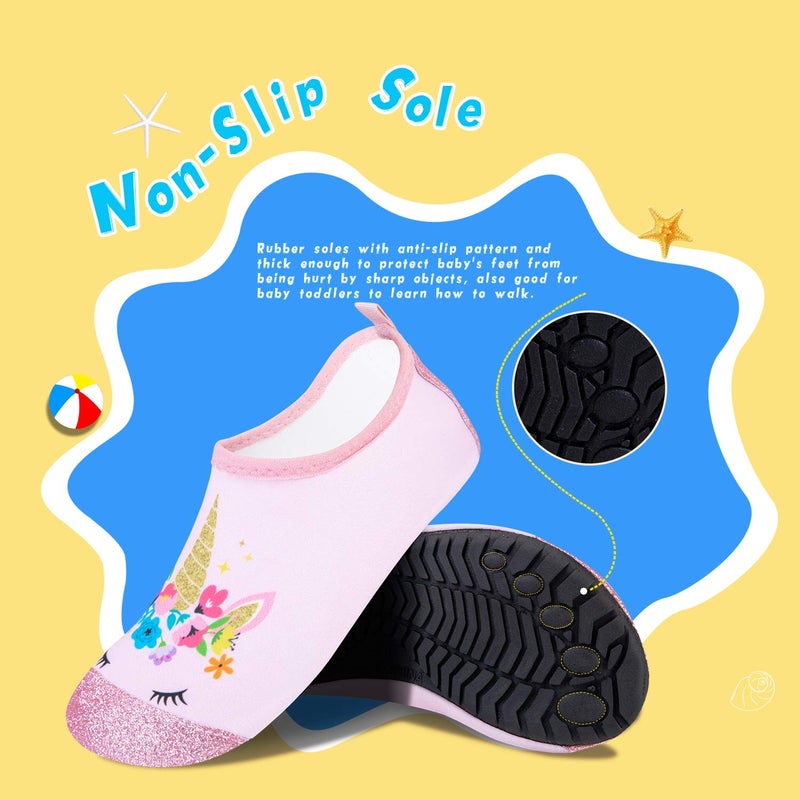 WateLves Kids Water Shoes Toddler Girls Boys Barefoot Non-Slip Quick Dry Aqua Socks for Beach Swim Walking (Shiny Pink Unicorn, 26/27) - Image 5