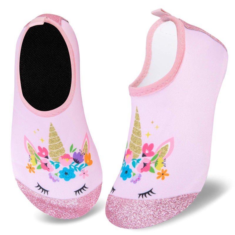 WateLves Kids Water Shoes Toddler Girls Boys Barefoot Non-Slip Quick Dry Aqua Socks for Beach Swim Walking (Shiny Pink Unicorn, 26/27) - Image 1
