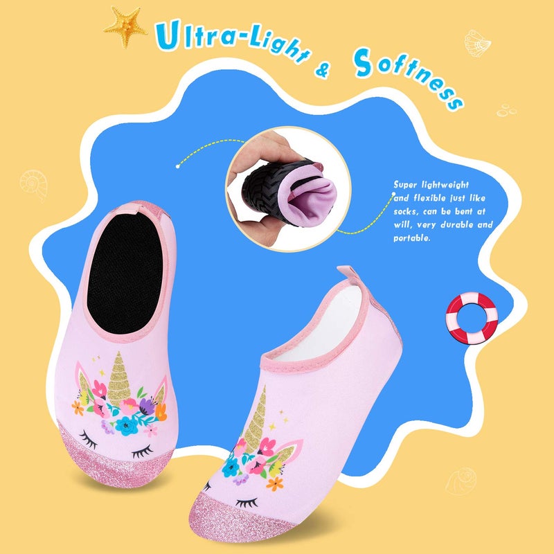 WateLves Kids Water Shoes Toddler Girls Boys Barefoot Non-Slip Quick Dry Aqua Socks for Beach Swim Walking (Shiny Pink Unicorn, 26/27) - Image 4