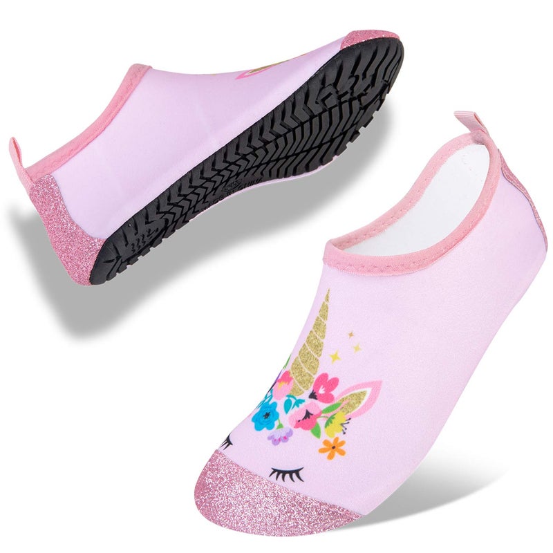 WateLves Kids Water Shoes Toddler Girls Boys Barefoot Non-Slip Quick Dry Aqua Socks for Beach Swim Walking (Shiny Pink Unicorn, 26/27) - Image 2