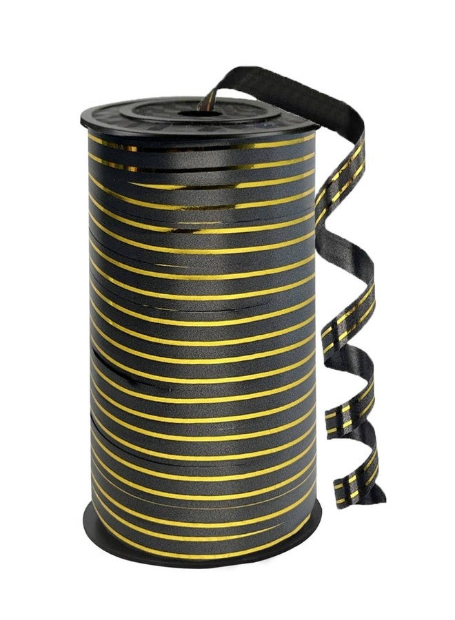 weizedm Black and Gold Shiny Curling Ribbon, 219 Yard, Striped, Yarn, Cocktail Party, Special Occasions - Image 1