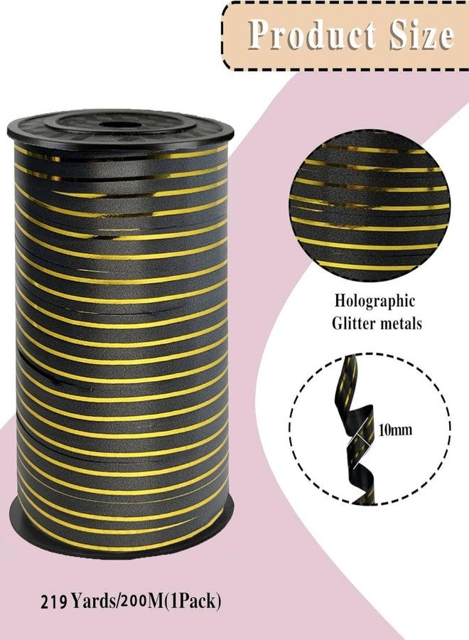 weizedm Black and Gold Shiny Curling Ribbon, 219 Yard, Striped, Yarn, Cocktail Party, Special Occasions - Image 2
