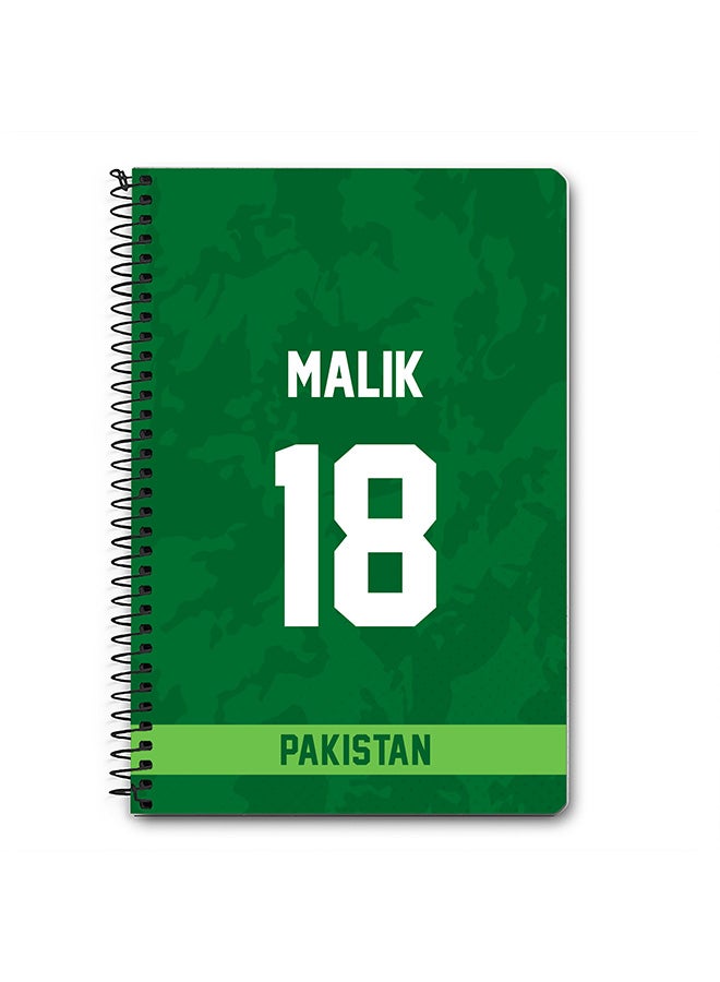 Stylizedd Designer A5 Spiral Notebook Memo Notepad Journal Player - Shoaib Malik, Jersey Number -18 - Image 1