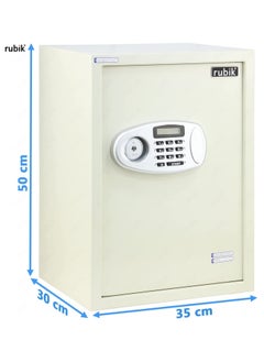 Rubik Safe Box Large For Home Office, with Dual Security, Unlock using Key and Digital Combination (RB50ED, 50x35x30cm) Off White  - Image 4