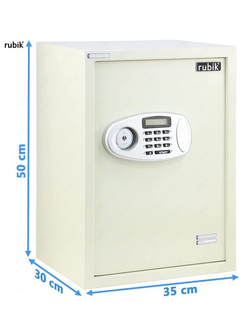 Rubik - Safe Box Large For Home Office, with Dual Security, Unlock using Key and Digital Combination (RB50ED, 50x35x30cm) Off White - Image 1