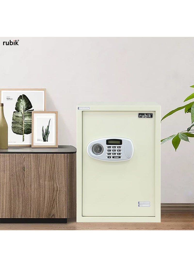 Rubik - Safe Box Large For Home Office, with Dual Security, Unlock using Key and Digital Combination (RB50ED, 50x35x30cm) Off White - Image 1