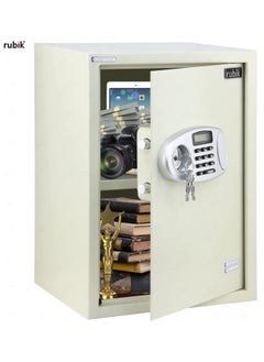 Rubik Safe Box Large For Home Office, with Dual Security, Unlock using Key and Digital Combination (RB50ED, 50x35x30cm) Off White  - Image 5