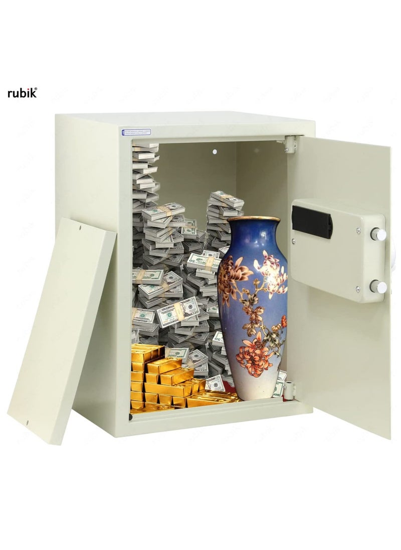 Rubik - Safe Box Large For Home Office, with Dual Security, Unlock using Key and Digital Combination (RB50ED, 50x35x30cm) Off White - Image 1