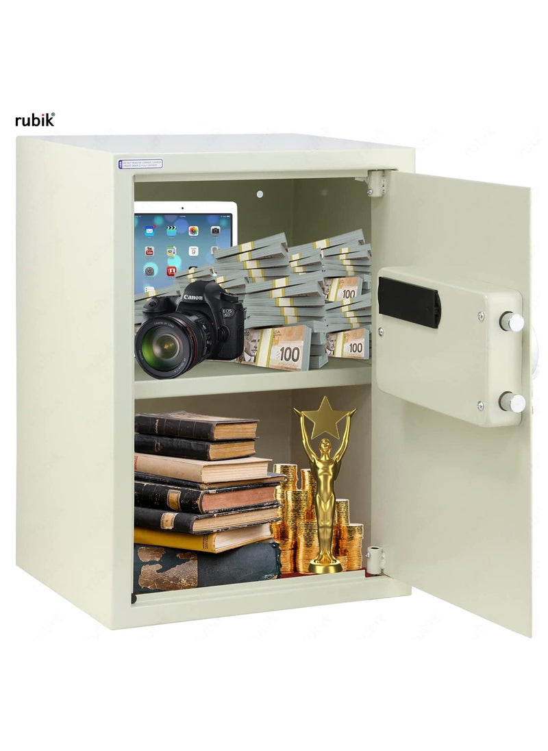Rubik - Safe Box Large For Home Office, with Dual Security, Unlock using Key and Digital Combination (RB50ED, 50x35x30cm) Off White - Image 1