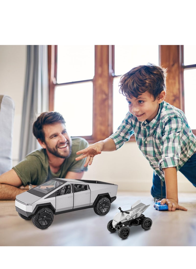 XiuWoo - Pickup Trailer RV Model, Metal Pick-Up Truck Trailer Toy, Toy Truck with Sound Light Pull Back Realistic Interior Exterior,Ideal Toy Car Vehicle Gifts, silver - Image 1