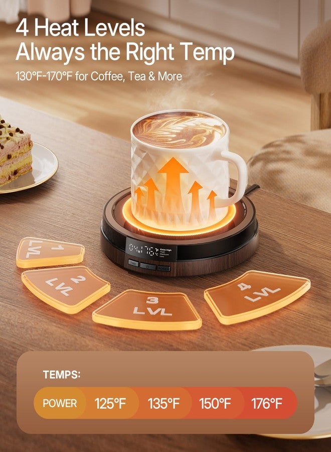 Bearwind Coffee Mug Warmer for Desk, 50W Fast Heating Cup Warmer with Smart Display, 4 Temps & 12H Timer, Auto Shut Off for Tea, Milk, Hot Drinks - Wood Effect - Image 3